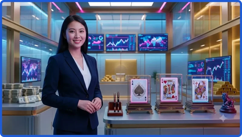 ban-blackjack-truc-tuyen-voi-quan-bai-va-chip-poker-bo-cuc-gan-anh-sang-vang-neon-sang-trong Bàn blackjack trực tuyến với quân bài và chip poker bố cục gần, ánh sáng vàng neon sang trọng