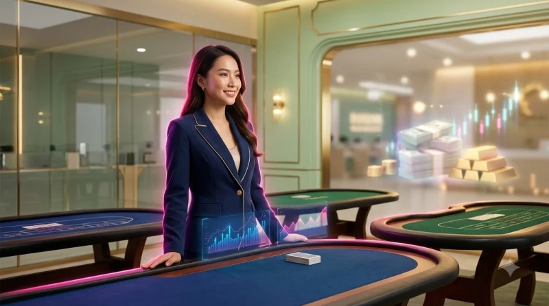 ban-blackjack-truc-tuyen-voi-quan-bai-va-chip-poker-bo-cuc-gan-anh-sang-vang-neon-sang-trong Bàn blackjack trực tuyến với quân bài và chip poker bố cục gần, ánh sáng vàng neon sang trọng