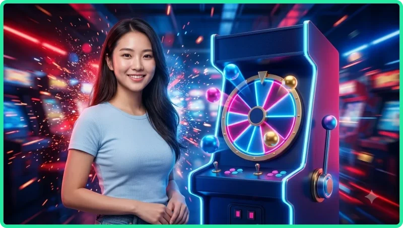 roda-spin-arcade-bercahaya-dengan-moedas-digitais-flotantes-ilustrasi-konseptual Vòng quay arcade phát sáng với các đồng tiền kỹ thuật số nổi, minh họa khái niệm